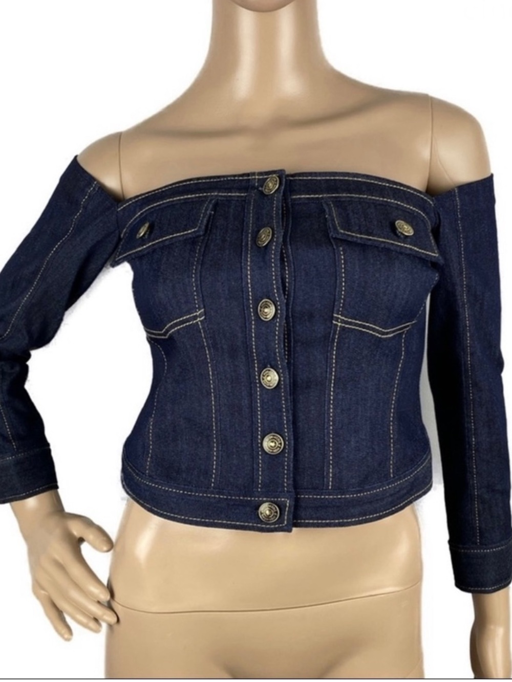 Cinq a Sept Stretch Denim Off The Shoulder Crop Top  Excellent XS - Picture 2 of 7